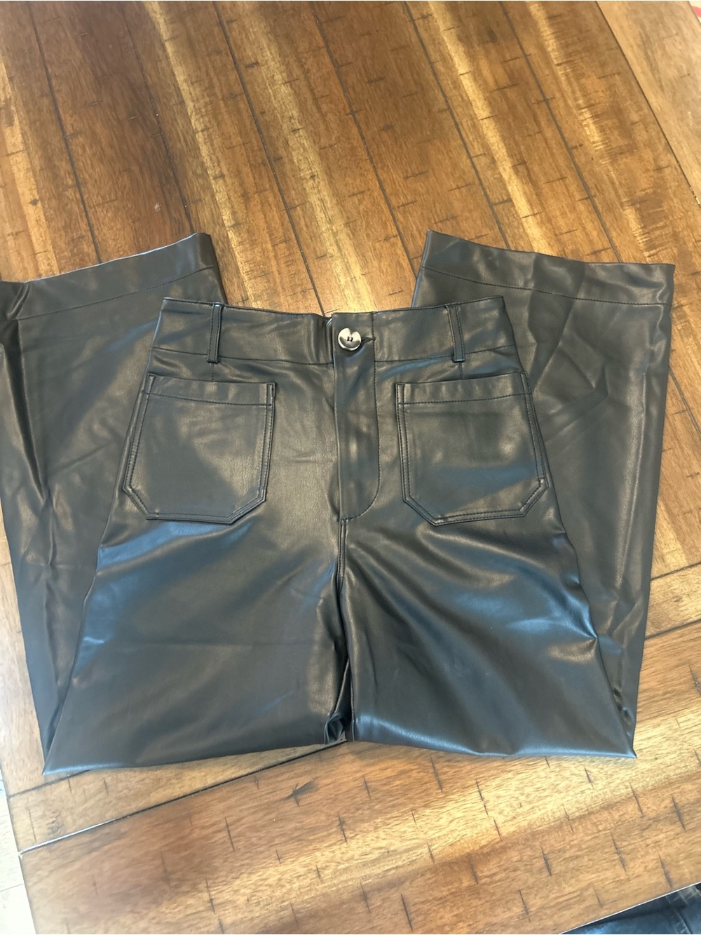 Maeve Anthropologie Colette Faux Leather Wide Leg Pants Size 26 Black
